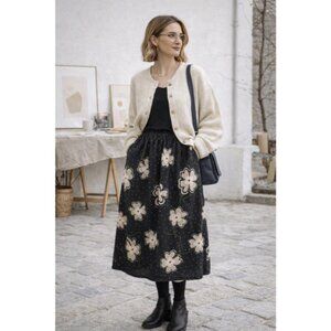 Gudrun Sjödén Helenae Silk Maxi Skirt Floral Boho Elastic Waist M Lagenlook